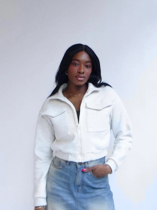 Damen cropped Jacke mit Reißverschluss und Taschen Heidi-Mode