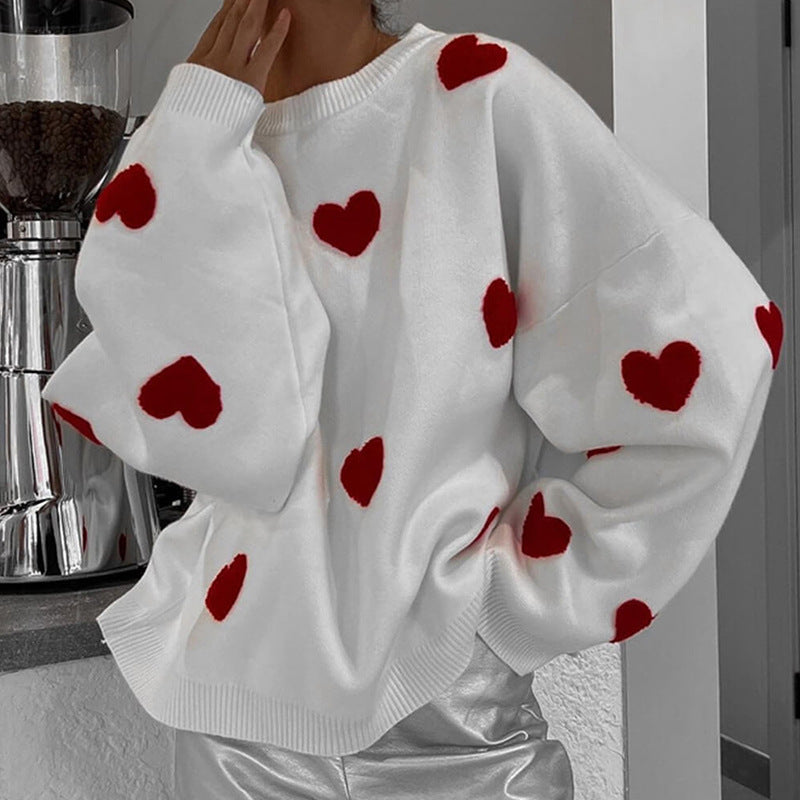 Damen lässiger Pullover mit Herzmotiv Heidi-Mode