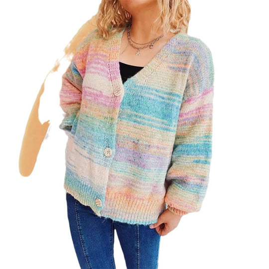 Damen grob gestrickter Cardigan mit modischem Knopfdesign und weichem Material Heidi-Mode