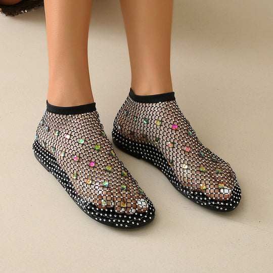 Damen Modische Transparente Stiefeletten mit Strassverzierungen Heidi-Mode