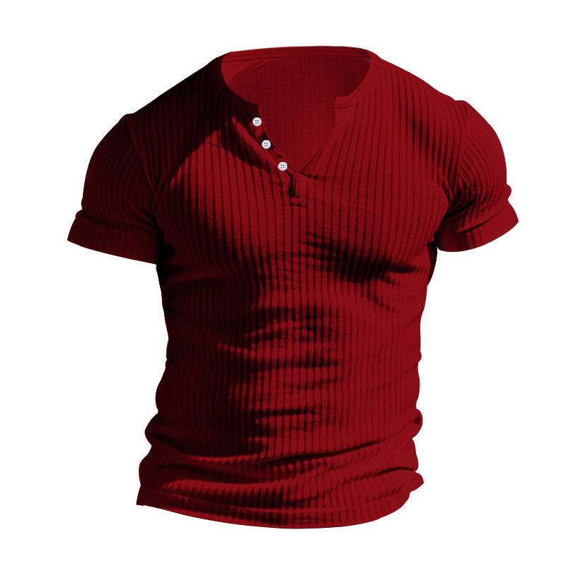 Herren elegantes Kurzarmshirt mit strukturiertem Rippdesign und Knopfleiste Heidi-Mode