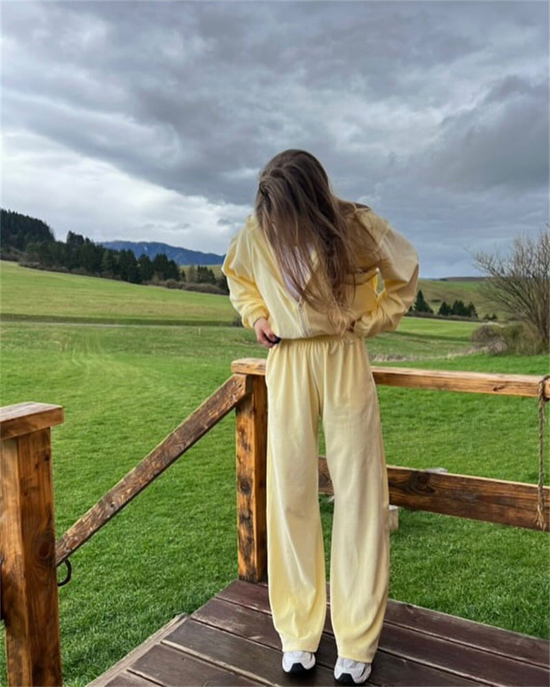 Damen lässiges Crop-Hoodie-Set mit weiten Hosen Heidi-Mode