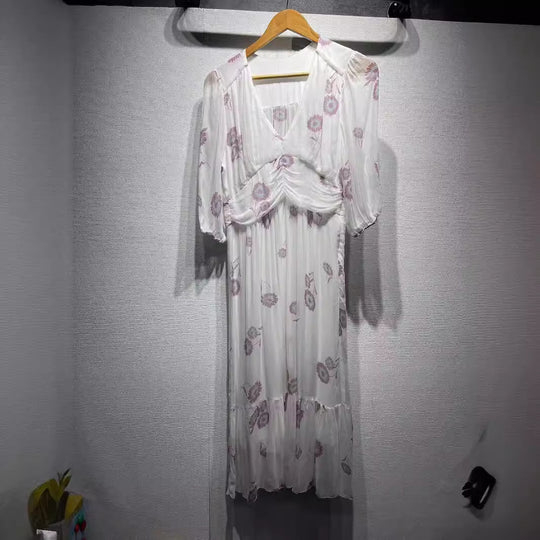 Damen Chiffon Kleid mit floralem Musterdruck und voluminösen Ärmeln Heidi-Mode