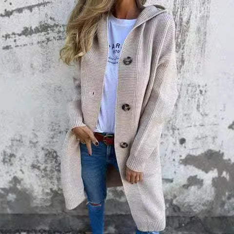 Damen Lange Strickjacke mit hochwertiger Rippstruktur und eleganten Knöpfen Heidi-Mode