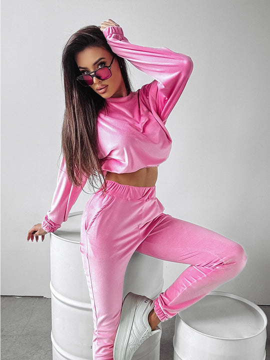 Damen Sportliches Loungewear-Set mit cropped Oberteil und bequemer Hose Heidi-Mode