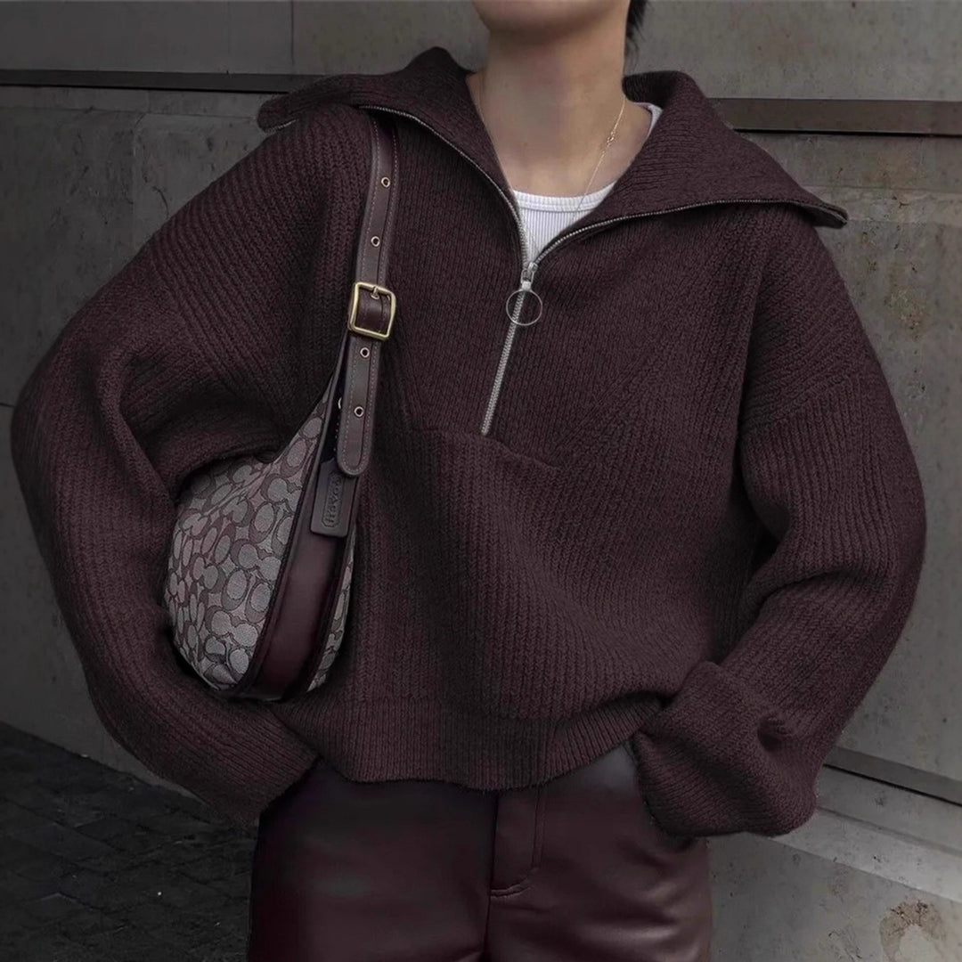 Damen Strickpullover mit Reißverschluss und lässigem Schnitt Heidi-Mode