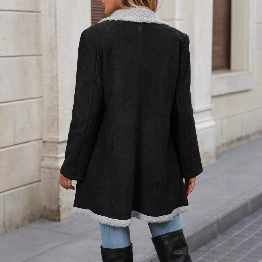 Damen Modische Oversized-Jacke mit Teddyfutter und doppelter Knopfleiste Heidi-Mode