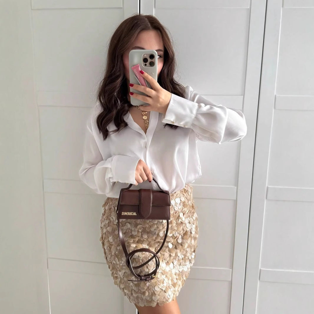 Damen eleganter, glitzernder Minikilt aus Paillettendetail Heidi-Mode