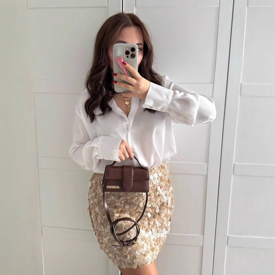 Damen eleganter, glitzernder Minikilt aus Paillettendetail Heidi-Mode