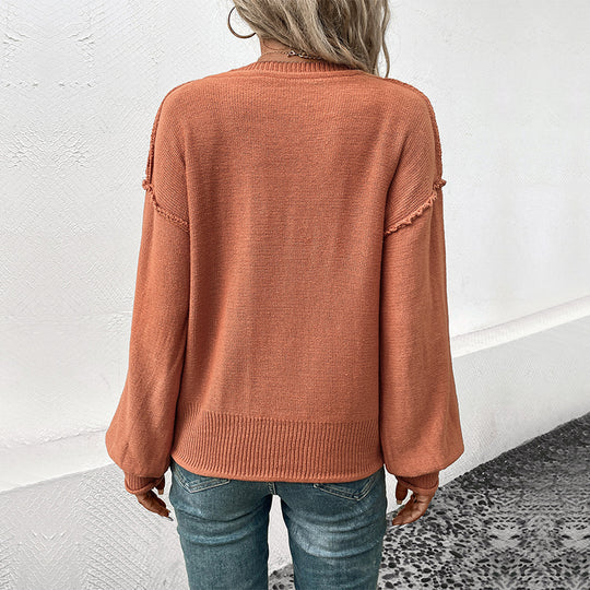 Damen lässiger Pullover mit weit geschnittenen Ärmeln und V-Ausschnitt Heidi-Mode