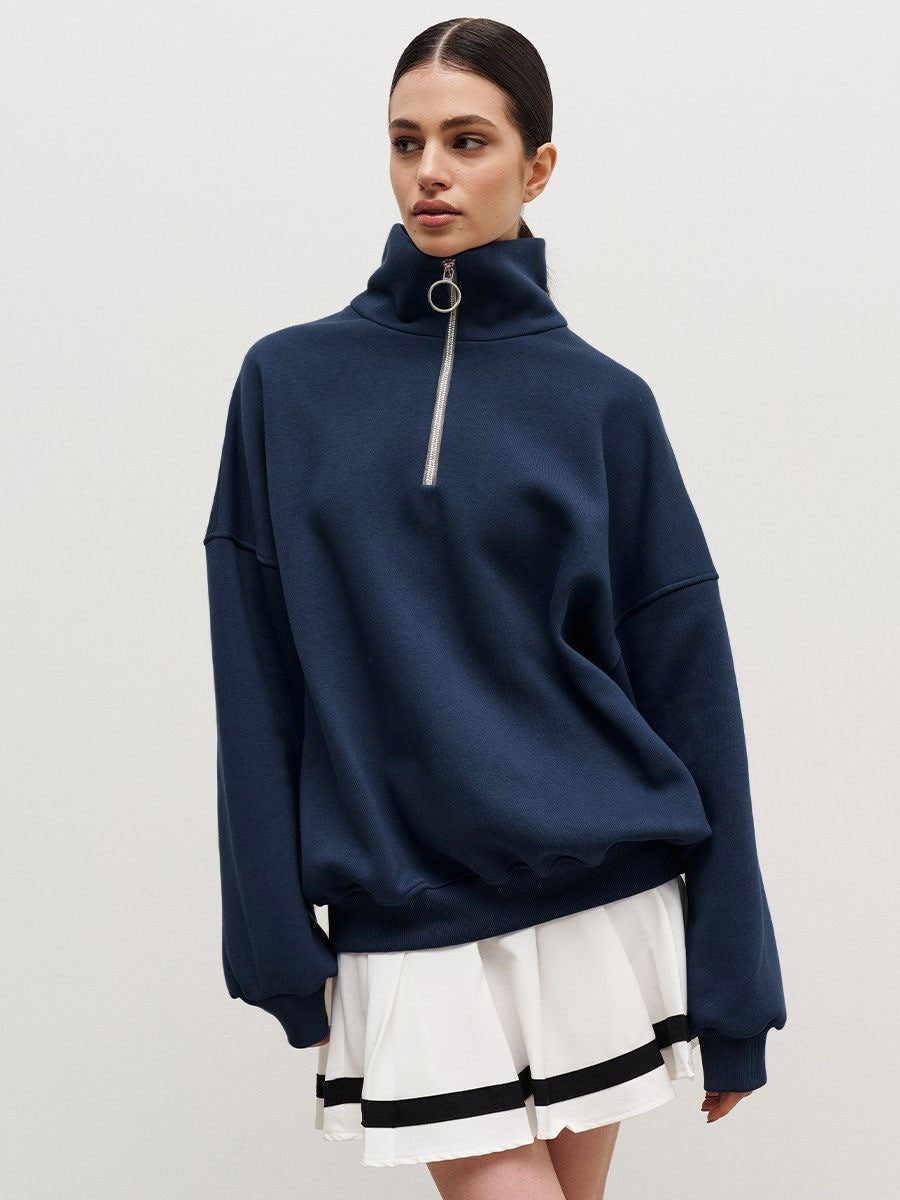 Damen Sweatshirt mit hohem Kragen und Reißverschlussdetail Heidi-Mode