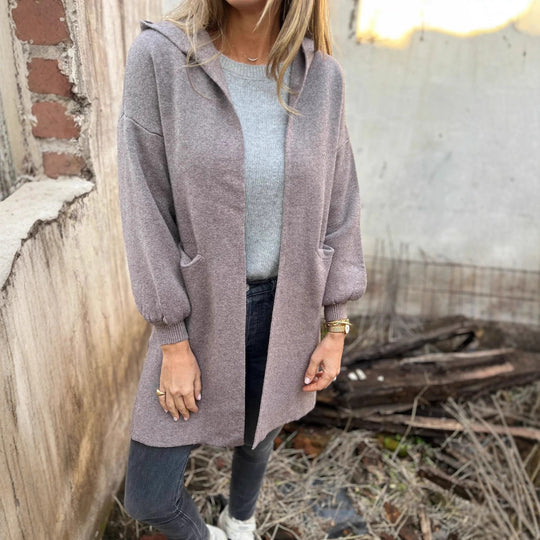 Damen Kuschelige Strickjacke mit Kapuze und Taschen Heidi-Mode