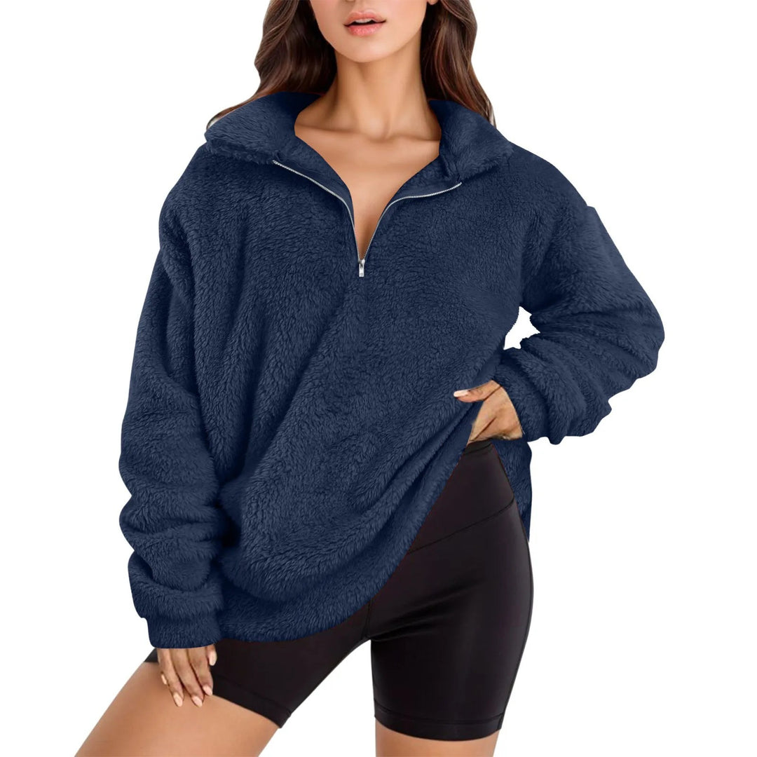 Damen Fleece-Pullover mit halbem Reißverschluss und Oversize-Schnitt Heidi-Mode