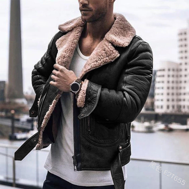 Herren Lederjacke mit schickem Kunstfellkragen Heidi-Mode