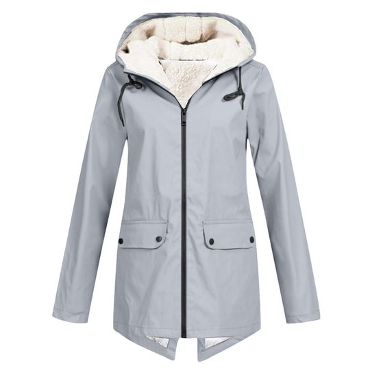 Damen Wasserabweisende Übergangsjacke mit warmem Fleece-Futter und verstellbarem Kapuzenkragen Heidi-Mode
