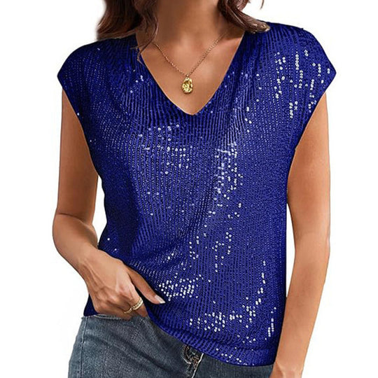 Damen Glamouröses Pailletten-Oberteil Heidi-Mode