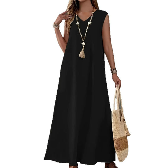 Damen Maxikleid mit elegantem V-Ausschnitt und fließendem Schnitt Heidi-Mode