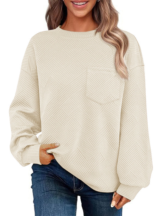 Damen Lässiger Pullover mit strukturiertem Muster und praktischen Taschen Heidi-Mode