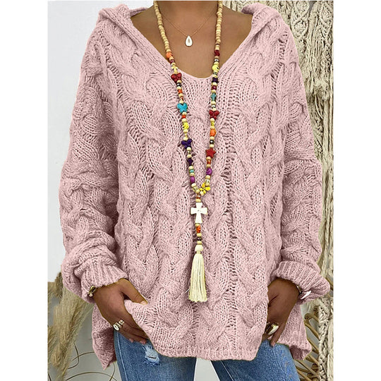 Damen Kapuzenpullover mit Zopfmuster und weitem Schnitt Heidi-Mode