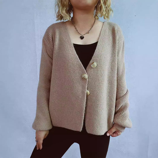 Damen lässiger Strickcardigan mit dekorativen Knopfdetails Heidi-Mode