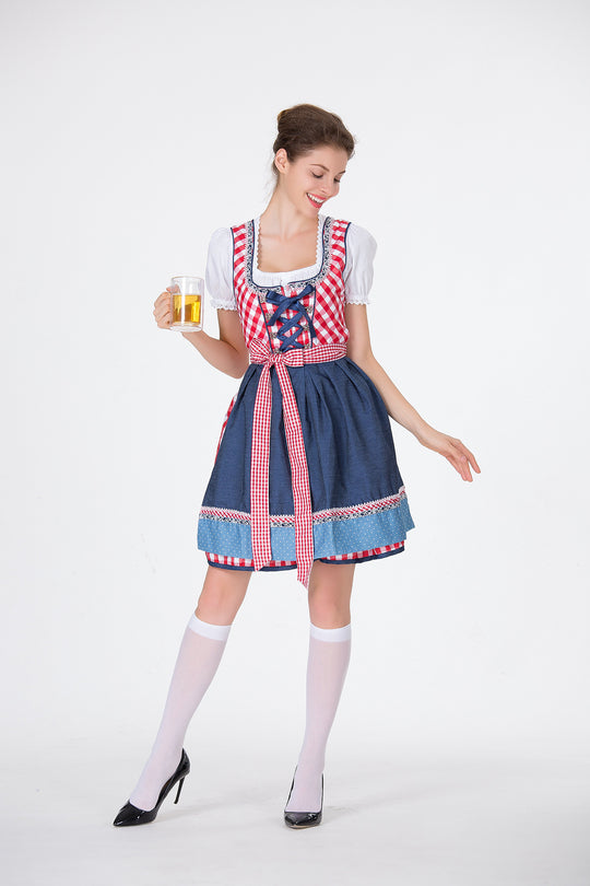 Damen Trachtenkleid mit traditionellem Karomuster und schwingendem Unterrock Heidi