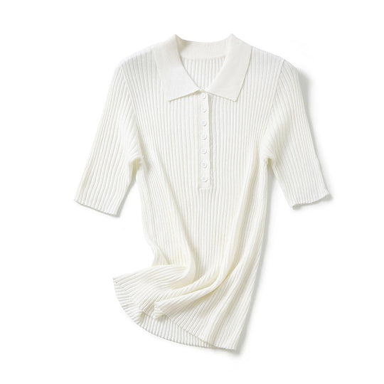 Damen Ripp Kurzarm Polo Shirt Heidi-Mode