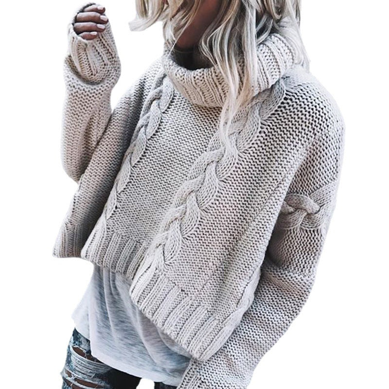 Damen Grobstrickpullover mit voluminösem Rollkragen und Zopfmuster Heidi-Mode