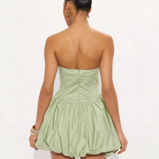 Damen Trägerloses Babydoll-Kleid mit voluminösem Saum Heidi-Mode