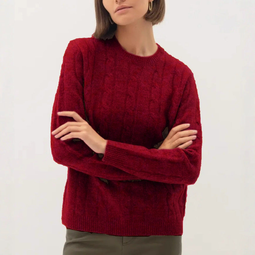 Damen Rückenschnitt Pullover mit strukturiertem Zopfmuster Heidi-Mode