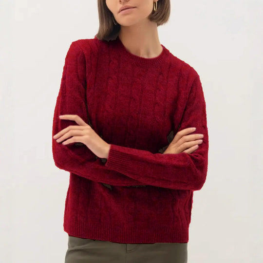 Damen Rückenschnitt Pullover mit strukturiertem Zopfmuster Heidi-Mode