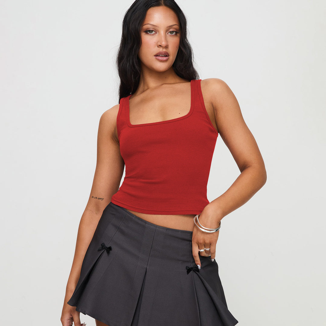 Damen modisches Tanktop mit quadratischem Ausschnitt und feiner Rippstruktur Heidi-Mode
