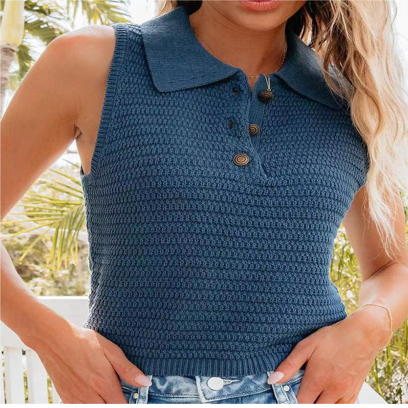 Damen ärmelloses Polo-Top mit strukturiertem Strickdesign Heidi-Mode