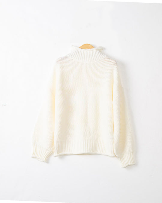 Damen modischer Pullover mit hohem Kragen und strukturierter Textur Heidi-Mode