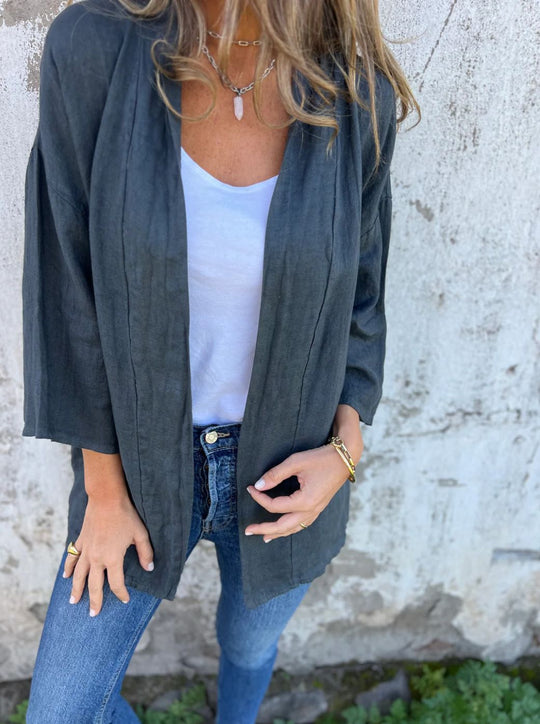 Damen lässige Sommerjacke aus leichtem Leinen Heidi-Mode