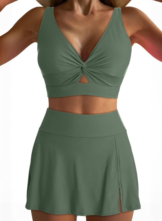 Damen Sportliches Bikini-Set mit modischem Wickeltop und schickem Rock Heidi-Mode