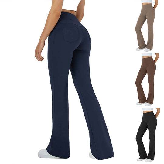 Damen bequeme Sportleggins mit hohem Bund und praktischen Taschen Heidi-Mode