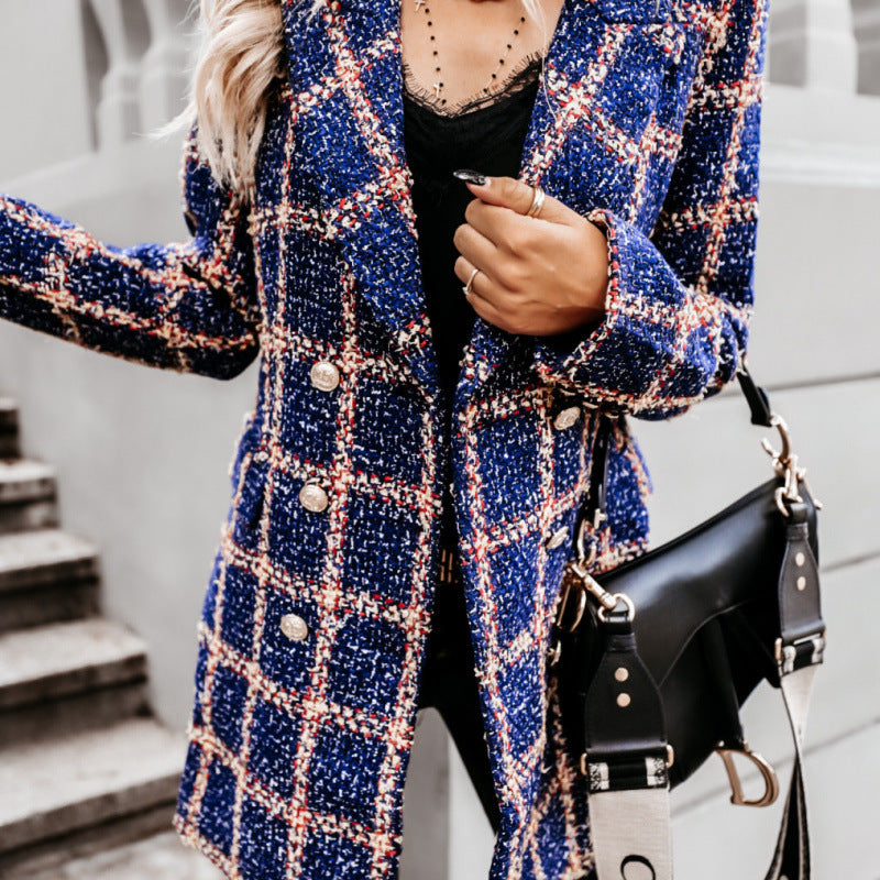 Damen Doppelreihige Karierte Blazerjacke Heidi-Mode