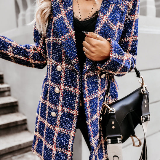 Damen Doppelreihige Karierte Blazerjacke Heidi-Mode