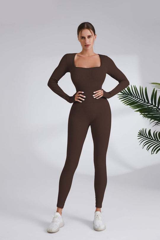 Damen Leggingsanzug mit elegantem Quadrat-Ausschnitt und figurbetonendem Schnitt Heidi-Mode
