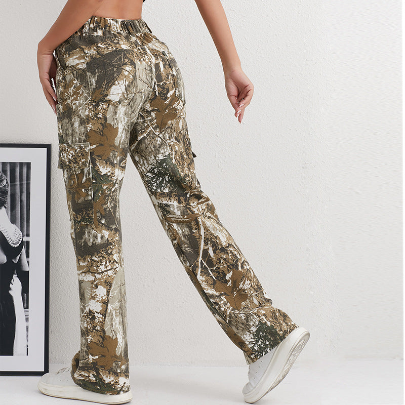Damen Cargohose im modischen Camouflage-Design mit seitlichen Taschen und elastischem Bund Heidi-Mode