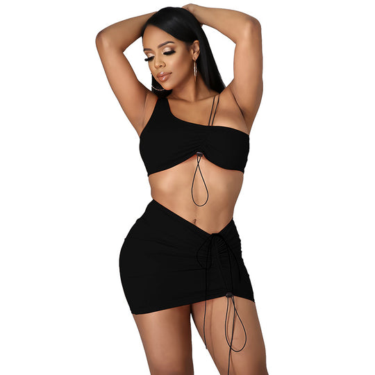 Damen Set aus bandeau Oberteil und figurbetontem Minirock mit Schnürdetails Heidi-Mode