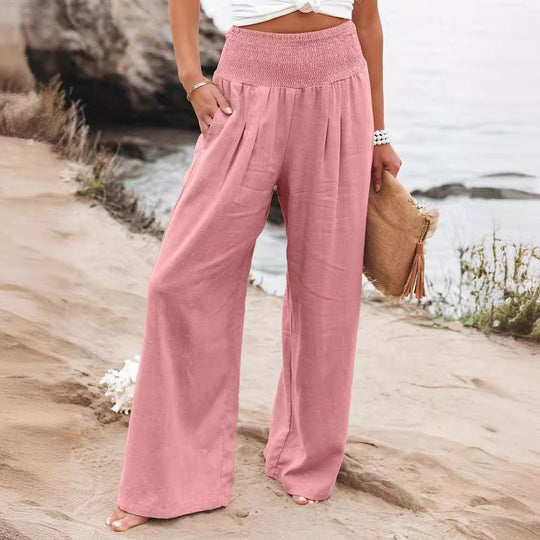Damen weite Sommerhose mit hohem Bund und eleganten Falten Heidi-Mode