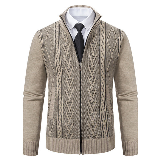 Herren Strickjacke mit Zopfmuster und durchgehendem Reißverschluss Heidi-Mode
