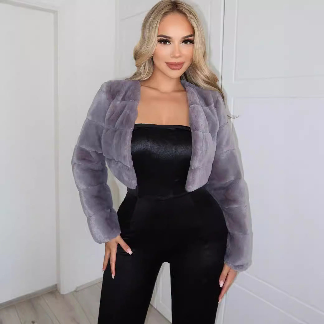 Damen Kurze Kunstpelzjacke mit breiten Ärmeln Heidi-Mode