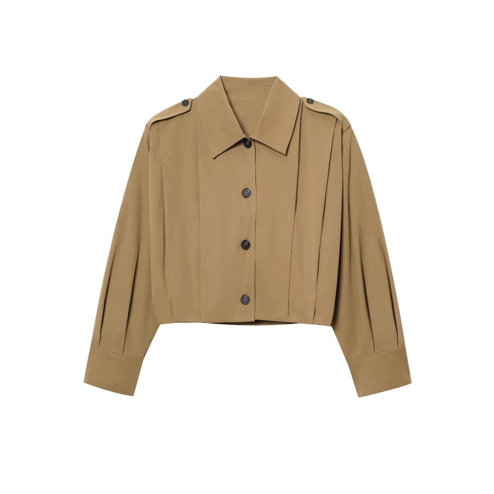 Damen cropped Jacke mit dekorativen Knopfdetails und modernen Falten Heidi-Mode