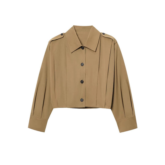 Damen cropped Jacke mit dekorativen Knopfdetails und modernen Falten Heidi-Mode