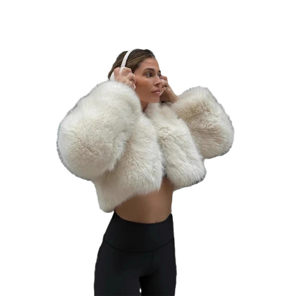Damen Flauschige Kurzjacke mit voluminösen Ärmeln Heidi-Mode