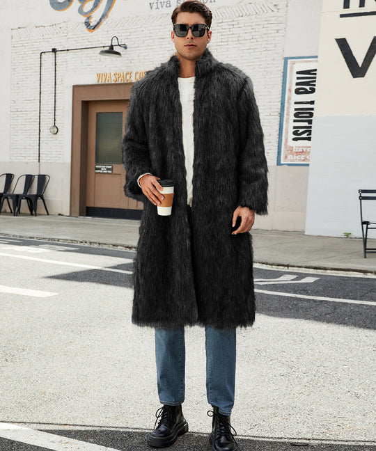Herren Eleganter und kuscheliger Langmantel aus Kunstfell Heidi-Mode