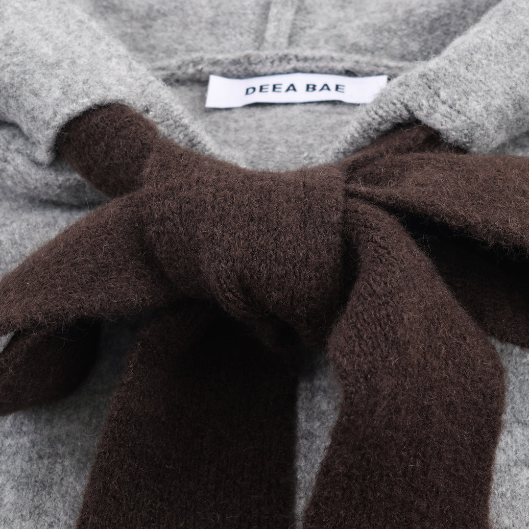 Damen Strickjacke mit Kapuze und dekorativem Schleifenverschluss Heidi-Mode