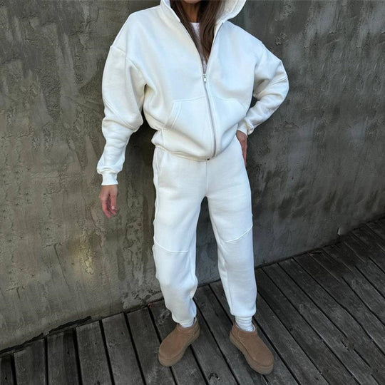 Damen Sportlicher Fleeceanzug mit hohem Kragen und Reißverschluss Heidi-Mode
